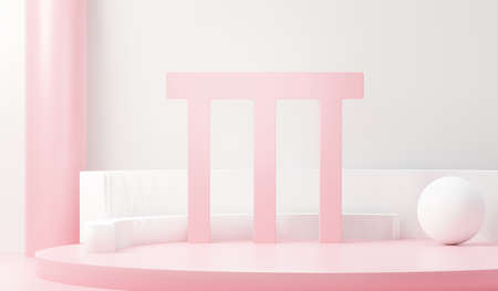 3d render abstract display podium platform for  product presentation and advertising. Minimal scene backdrop with clean design. Vacant pedestal for mock up. Empty stage with pastel color for cosmetic.の写真素材