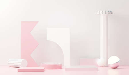 3d render abstract display podium platform for  product presentation and advertising. Minimal scene backdrop with clean design. Vacant pedestal for mock up. Empty stage with pastel color for cosmetic.の写真素材