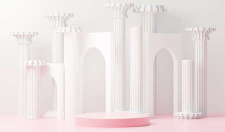3d render abstract display podium platform for  product presentation and advertising. Minimal scene backdrop with clean design. Vacant pedestal for mock up. Empty stage with pastel color for cosmetic.の写真素材