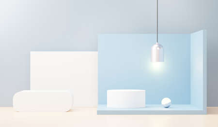 3d render abstract display podium platform for  product presentation and advertising. Minimal scene backdrop with clean design. Vacant pedestal for mock up. Empty stage with pastel color for cosmetic.の写真素材