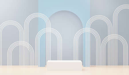 3d render abstract display podium platform for  product presentation and advertising. Minimal scene backdrop with clean design. Vacant pedestal for mock up. Empty stage with pastel color for cosmetic.の写真素材