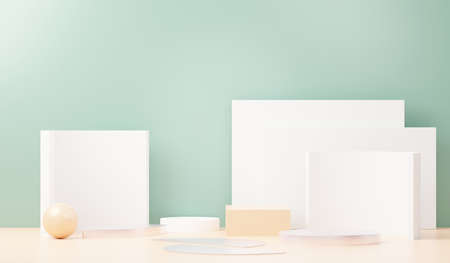 3d render abstract display podium platform for  product presentation and advertising. Minimal scene backdrop with clean design. Vacant pedestal for mock up. Empty stage with pastel color for cosmetic.の写真素材