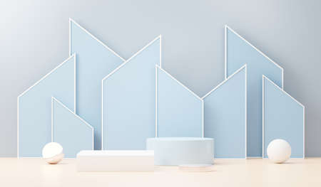 3d render abstract display podium platform for  product presentation and advertising. Minimal scene backdrop with clean design. Vacant pedestal for mock up. Empty stage with pastel color for cosmetic.の写真素材
