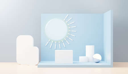 3d render abstract display podium platform for  product presentation and advertising. Minimal scene backdrop with clean design. Vacant pedestal for mock up. Empty stage with pastel color for cosmetic.の写真素材