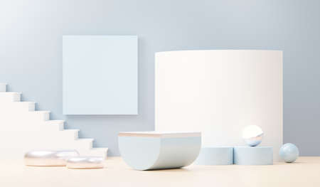 3d render abstract display podium platform for  product presentation and advertising. Minimal scene backdrop with clean design. Vacant pedestal for mock up. Empty stage with pastel color for cosmetic.の写真素材