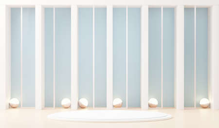 3d render abstract display podium platform for  product presentation and advertising. Minimal scene backdrop with clean design. Vacant pedestal for mock up. Empty stage with pastel color for cosmetic.の写真素材