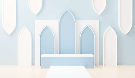 3d render abstract display podium platform for  product presentation and advertising. Minimal scene backdrop with clean design. Vacant pedestal for mock up. Empty stage with pastel color for cosmetic.の写真素材