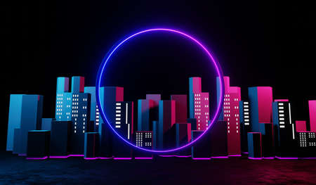 3d render of RGB neon light on darkness background. Abstract Laser lines show at night. Ultraviolet spectrum beam scene for mock up and web banner.の写真素材