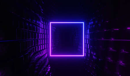 3d render of RGB neon light on darkness background. Abstract Laser lines show at night. Ultraviolet spectrum beam scene for mock up and web banner.の写真素材
