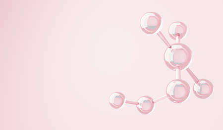 3d render of simple chemical bond in side cell or molecules. The associated of atoms, ions, bond and molecules. Liquid drop bubble background. Covalent bond. Biochemical interaction.の写真素材