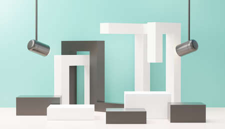3d render abstract display podium platform for  product presentation and advertising. Minimal scene backdrop with clean design. Vacant pedestal for mock up. Empty stage with pastel color for cosmetic.の写真素材