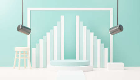 3d render abstract display podium platform for  product presentation and advertising. Minimal scene backdrop with clean design. Vacant pedestal for mock up. Empty stage with pastel color for cosmetic.の写真素材