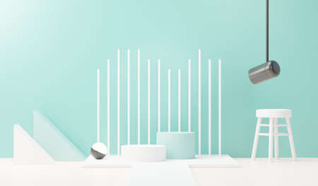 3d render abstract display podium platform for  product presentation and advertising. Minimal scene backdrop with clean design. Vacant pedestal for mock up. Empty stage with pastel color for cosmetic.の写真素材