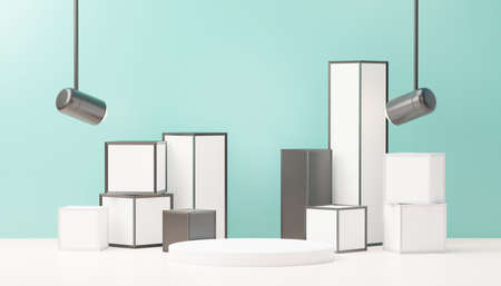 3d render abstract display podium platform for  product presentation and advertising. Minimal scene backdrop with clean design. Vacant pedestal for mock up. Empty stage with pastel color for cosmetic.の写真素材