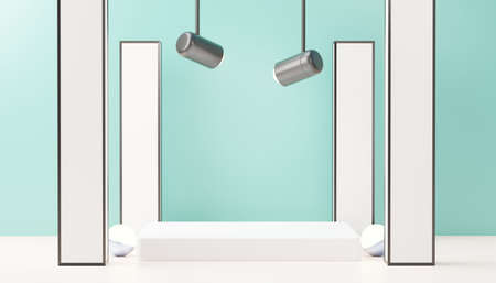 3d render abstract display podium platform for  product presentation and advertising. Minimal scene backdrop with clean design. Vacant pedestal for mock up. Empty stage with pastel color for cosmetic.の写真素材