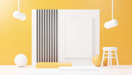 3d render abstract display podium platform for  product presentation and advertising. Minimal scene backdrop with clean design. Vacant pedestal for mock up. Empty stage with pastel color for cosmetic.の写真素材