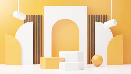 3d render abstract display podium platform for  product presentation and advertising. Minimal scene backdrop with clean design. Vacant pedestal for mock up. Empty stage with pastel color for cosmetic.の写真素材