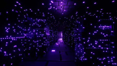 3d render of neon and light glowing on dark scene. Cyber punk night city concept. Night life. Technology network for 5g. Beyond generation and futuristic scene. Sci- fi pattern theme.の写真素材