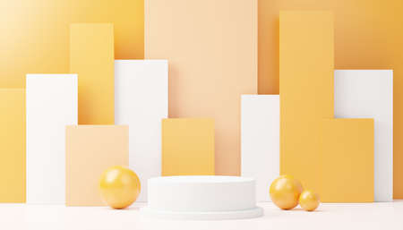 3d render abstract display podium platform for  product presentation and advertising. Minimal scene backdrop with clean design. Vacant pedestal for mock up. Empty stage with pastel color for cosmetic.の写真素材