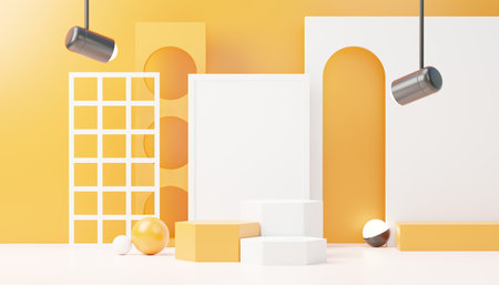 3d render abstract display podium platform for  product presentation and advertising. Minimal scene backdrop with clean design. Vacant pedestal for mock up. Empty stage with pastel color for cosmetic.の写真素材