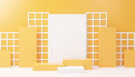 3d render abstract display podium platform for  product presentation and advertising. Minimal scene backdrop with clean design. Vacant pedestal for mock up. Empty stage with pastel color for cosmetic.の写真素材