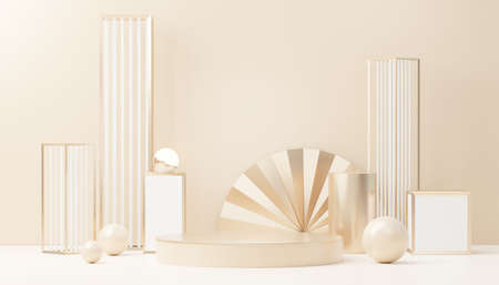 3d render abstract display podium platform for  product presentation and advertising. Minimal scene backdrop with clean design. Vacant pedestal for mock up. Empty stage with pastel color for cosmetic.の写真素材