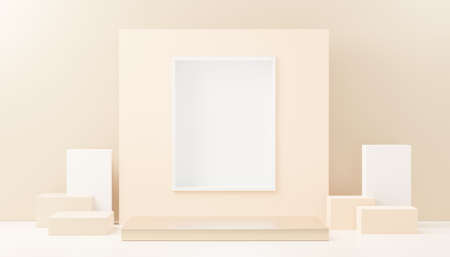 3d render abstract display podium platform for  product presentation and advertising. Minimal scene backdrop with clean design. Vacant pedestal for mock up. Empty stage with pastel color for cosmetic.の写真素材