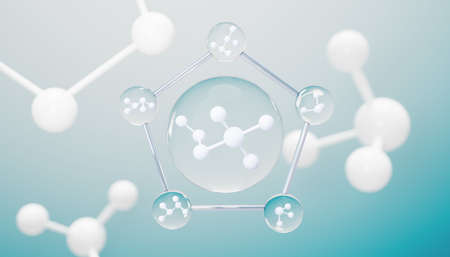 3d render of simple chemical bond in side cell or molecules. The associated of atoms, ions, bond and...