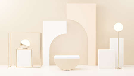 3d render abstract display podium platform for  product presentation and advertising. Minimal scene backdrop with clean design. Vacant pedestal for mock up. Empty stage with pastel color for cosmetic.の写真素材