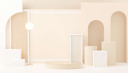 3d render abstract display podium platform for  product presentation and advertising. Minimal scene backdrop with clean design. Vacant pedestal for mock up. Empty stage with pastel color for cosmetic.の写真素材