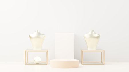3d render abstract display podium platform for  product presentation and advertising. Minimal scene backdrop with clean design. Vacant pedestal for mock up. Empty stage with pastel color for cosmetic.の写真素材