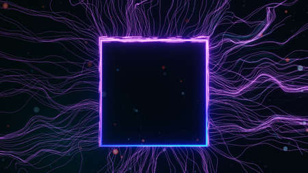 3d render of neon and light glowing on dark scene. Cyber punk night city concept. Night life. Technology network for 5g. Beyond generation and futuristic scene. Sci- fi pattern theme.の写真素材