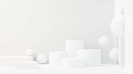 3d render abstract display podium platform for  product presentation and advertising. Minimal scene backdrop with clean design. Vacant pedestal for mock up. Empty stage with pastel color for cosmetic.の写真素材