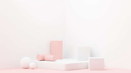 3d render abstract display podium platform for  product presentation and advertising. Minimal scene backdrop with clean design. Vacant pedestal for mock up. Empty stage with pastel color for cosmetic.の写真素材