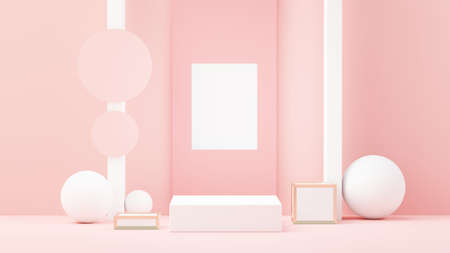 3d render abstract display podium platform for  product presentation and advertising. Minimal scene backdrop with clean design. Vacant pedestal for mock up. Empty stage with pastel color for cosmetic.の写真素材