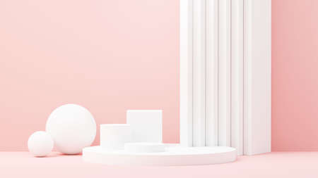 3d render abstract display podium platform for  product presentation and advertising. Minimal scene backdrop with clean design. Vacant pedestal for mock up. Empty stage with pastel color for cosmetic.の写真素材