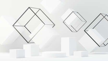 3d render abstract display podium platform for  product presentation and advertising. Minimal scene backdrop with clean design. Vacant pedestal for mock up. Empty stage with pastel color for cosmetic.の写真素材