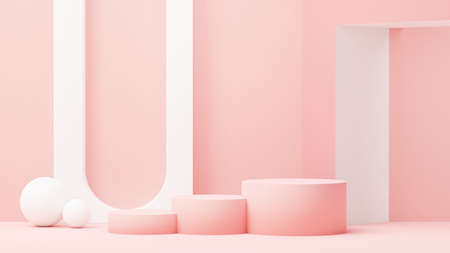 3d render abstract display podium platform for  product presentation and advertising. Minimal scene backdrop with clean design. Vacant pedestal for mock up. Empty stage with pastel color for cosmetic.の写真素材