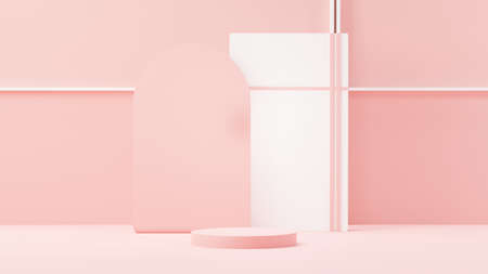 3d render abstract display podium platform for  product presentation and advertising. Minimal scene backdrop with clean design. Vacant pedestal for mock up. Empty stage with pastel color for cosmetic.の写真素材