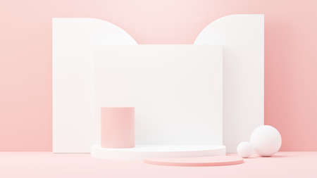 3d render abstract display podium platform for  product presentation and advertising. Minimal scene backdrop with clean design. Vacant pedestal for mock up. Empty stage with pastel color for cosmetic.の写真素材