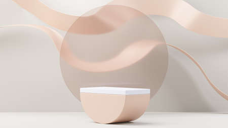 3d render abstract display podium platform for  product presentation and advertising. Minimal scene backdrop with clean design. Vacant pedestal for mock up. Empty stage with pastel color for cosmetic.の写真素材