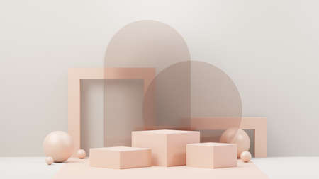 3d render abstract display podium platform for  product presentation and advertising. Minimal scene backdrop with clean design. Vacant pedestal for mock up. Empty stage with pastel color for cosmetic.の写真素材