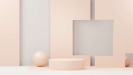 3d render abstract display podium platform for  product presentation and advertising. Minimal scene backdrop with clean design. Vacant pedestal for mock up. Empty stage with pastel color for cosmetic.の写真素材