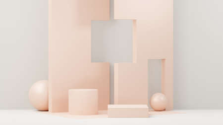 3d render abstract display podium platform for  product presentation and advertising. Minimal scene backdrop with clean design. Vacant pedestal for mock up. Empty stage with pastel color for cosmetic.の写真素材