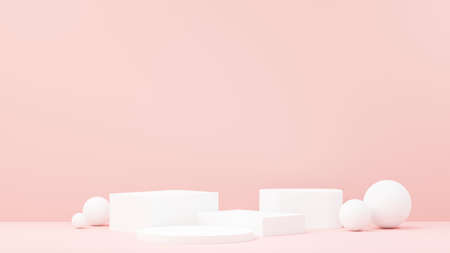 3d render abstract display podium platform for  product presentation and advertising. Minimal scene backdrop with clean design. Vacant pedestal for mock up. Empty stage with pastel color for cosmetic.の写真素材