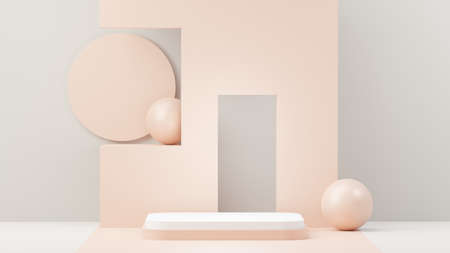 3d render abstract display podium platform for  product presentation and advertising. Minimal scene backdrop with clean design. Vacant pedestal for mock up. Empty stage with pastel color for cosmetic.の写真素材