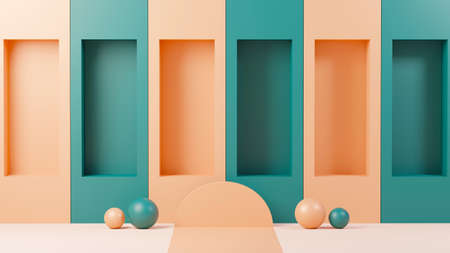 3d render abstract display podium platform for  product presentation and advertising. Minimal scene backdrop with clean design. Vacant pedestal for mock up. Empty stage with pastel color for cosmetic.の写真素材