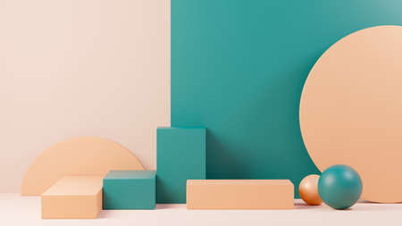 3d render abstract display podium platform for  product presentation and advertising. Minimal scene backdrop with clean design. Vacant pedestal for mock up. Empty stage with pastel color for cosmetic.の写真素材
