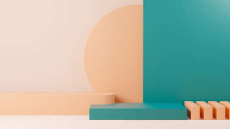 3d render abstract display podium platform for  product presentation and advertising. Minimal scene backdrop with clean design. Vacant pedestal for mock up. Empty stage with pastel color for cosmetic.の写真素材