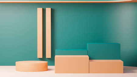 3d render abstract display podium platform for  product presentation and advertising. Minimal scene backdrop with clean design. Vacant pedestal for mock up. Empty stage with pastel color for cosmetic.の写真素材